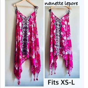 NWT (XS fits XS/S/M/L) Nanette Lepore swim coverup handkerchief hem tassels pink